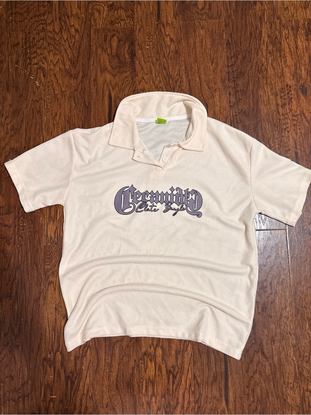 Men's Cream Polo with Script Chest Graphic